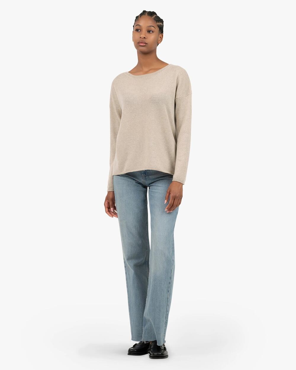 Brunello Cucinelli Cashmere Lurex Pullover Women's XL Beige Gold Bateau Neck